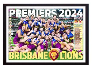 Framed 2024 Brisbane Lions AFL Premiers Football Poster - 84cm x 59.5cm x 3cm - Picture 1 of 3