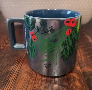 Starbucks 2021 Christmas Holiday Mug 14oz Blue Metallic Holly Retired - Bild 1 von 7