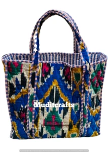 Indian Tote Bag Beautiful Velvet Blue Floral Printed Tote Bag For Women 18X18 in - Picture 1 of 4