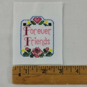 Friend Embroidery Finished Floral Forever Mini Ornament Handmade Love Pink Vtg - Picture 1 of 1
