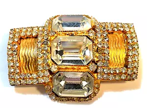 Vintage DeLillo Long Rhinestone/Gold Plate Pin/Brooch Signed - Picture 1 of 7
