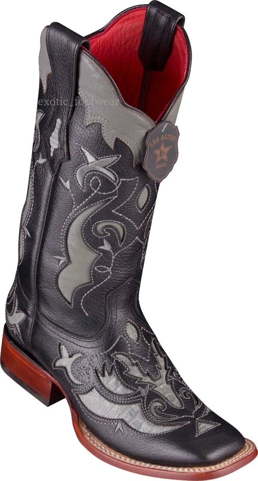 BOTA VAQUERA DE PUNTA CUADRADA RANCH CON SUPERPOSICIÓN DE LAGARTO GRIS PARA MUJER LOS ALTOS  Foto 1 de 1