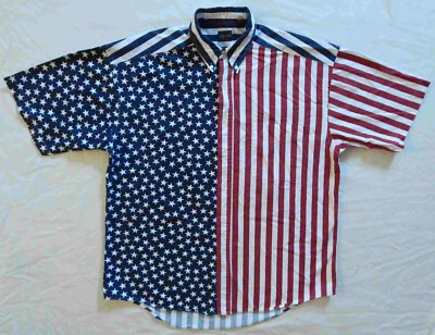 Camisa roja blanca azul estrellas a rayas manga corta abotonada - bandera grande para hombre Foto 1 de 4