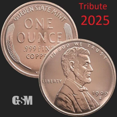 2025 Cobre Comemorativo Rodada 1 Oz em estoque GSM Penny Cent Descontinuado Estado Perfeito - Imagem 1 de 3