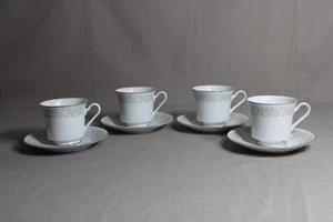 4 Taihei Fine China Cups & 4 Saucers Springtime Pattern, Pink & Blue Flowers - Picture 1 of 6