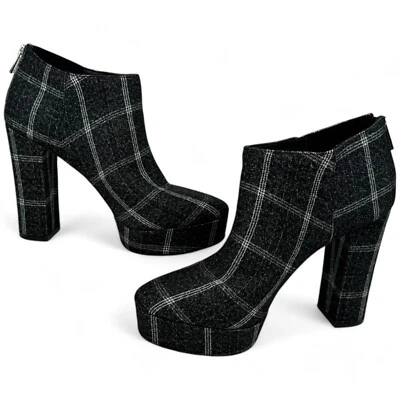 Jessica Simpson Mujer Botas Botín Plataforma Tacón Alto 9.5M Blanco y Negro Cuadros Foto 1 de 4