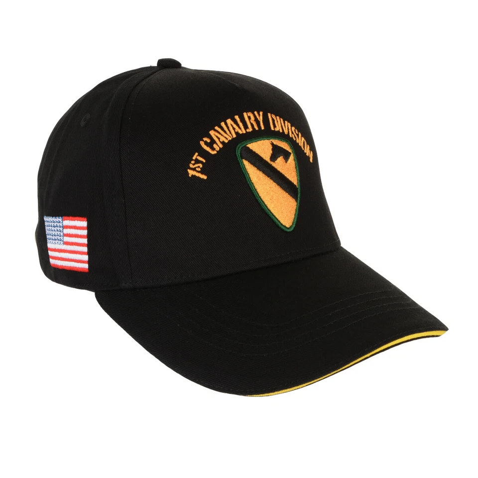 Casquette de baseball militaire américaine 1ère division de cavalerie - chapeau réglable armée noire - Photo 1/4