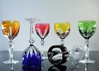 ANTIQUE ST LOUIS ST LAMBERT 6 FLAT CATED CRYSTAL DOUBLE COLOR WINE GLASSES