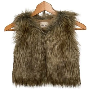 Girls S Cherokee Brown Tan & Black Animal Print Faux Fur Sleeveless Vest - Picture 1 of 3