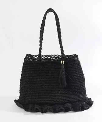 Pia Rossini Ellis Black or Natural Woven Straw Bag with Button Snap Closure - Image 1 of 4