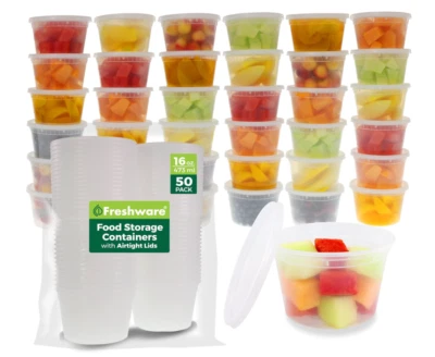 Контейнеры для хранения продуктов Freshware [набор 50] 16 унций пластиковые контейнеры для деликатесов с литием - Изображение 1 из 4