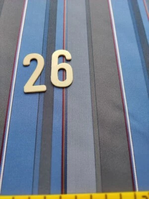 tissu ancien n°26 rayures bleu gris, acier et fines lignes bordeaux - Photo 1/2