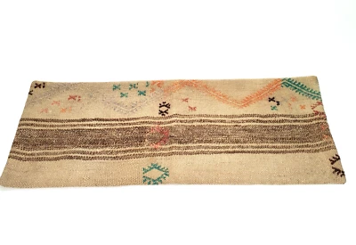 Fronha de lã turca vintage tecida à mão antiga com zíper lombar Kilim 35,5" x 14,25" - Imagem 1 de 4