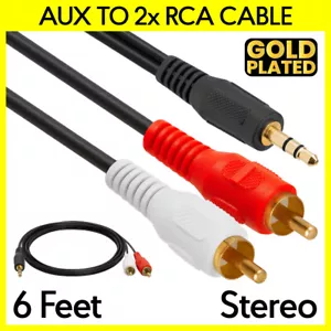 3.5mm to Dual RCA Cable 6 Feet 2 RCA to AUX Cord Stereo Audio PC Speakers Cable - Picture 1 of 5