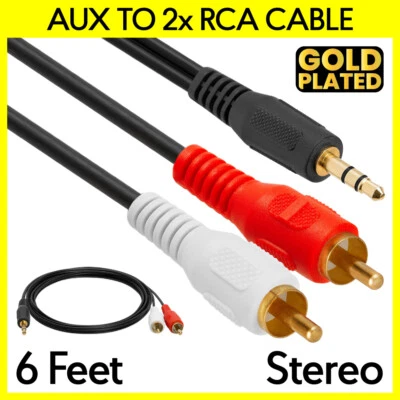 CMPLE 3.5mm to Dual RCA Cable 6 Feet 2 RCA to AUX Cord Stereo Audio PC Speakers Cable