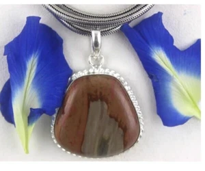 Sterling Silver Picture Jasper Pendant Fancy Shape Women Gift Gemstone Necklace - Picture 1 of 4
