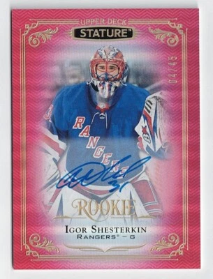 2019-20 Upper Deck Stature Rookie Autograph Red #149 Igor Shesterkin 04/45 - Image 1 of 2