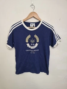 adidas top womens size 12 blue einger striped 90s y2l look - Picture 1 of 6