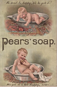 Pears Soap Antique TRADE CARD  Babies getting washed A2J - Picture 1 of 2