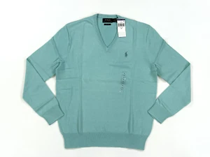 Polo Ralph Lauren Pullover V-Neck Pima Cotton Sweater with Pony - Light Green - - Picture 1 of 3