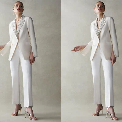 Trajes formales de boda para mujer 2 piezas cuello de diamante trajes de negocios de un solo pecho Foto 1 de 4