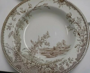 E.M. & Co. Edge Malkin & Co. "Lisbon" Brown Transferware Soup Bowls Lot of 2 - Picture 1 of 12