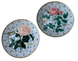 Botanical Roses Butterfly Moonlighting Interiors Decorative Plates Round Set 2 - Picture 1 of 11