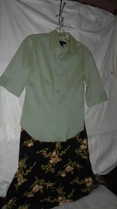 EXPRESS WORLD BRAND STRETCH SAGE BL. SZ 3/4,KAREN KANE BLK FLORAL MAXI SK. SZ 4 - Picture 1 of 4