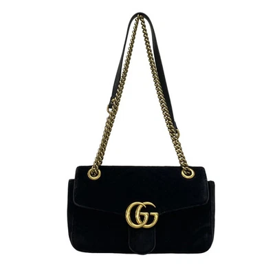 Auth GUCCI GG Marmont Quilting Small Shoulder Bag 443497 Black Velour - Image 1 of 4