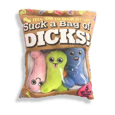 LITTLE GENIE Suck A Bag Of Dicks Plushy Pillow With 5 Dicks Novelty Gag Gift