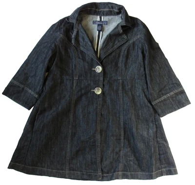 Chaqueta Baccini Denim Lavado Oscuro Columpio Manga 3/4 Botón Grande Para Mujer XL 14/16 Foto 1 de 4