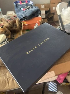 Ralph Lauren Navy Blue W/Gold Letters Hard GIFT BOX 12 1/2x9”x1 1/2” W/tissue - Picture 1 of 2