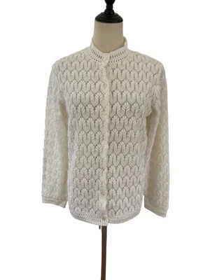 Cárdigan Suéter Tejido Crochet Blanco Años 60 De Colección Encaje Cottagecore Abuela  Foto 1 de 4