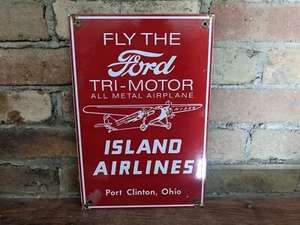 VINTAGE FORD TRI-MOTOR ISLAND AIRLINES PORCELAIN DEALERSHIP SIGN 12" X 8" - Picture 1 of 4