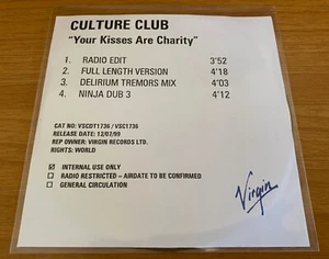 CULTURE CLUB "Your Kisses Are Charity" VSCOT1736 RARE UK 4-TR DJ PROMO CD SINGLE - Imagen 1 de 2