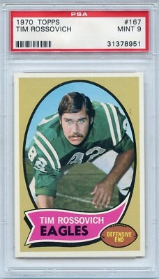 1970 Topps Football Tim Rossovich #167 Philadelphia Eagles PSA 9 como nuevo (novato) Foto 1 de 2