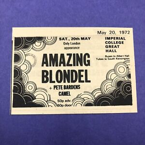 Amazing Blondel Imperial College 1972 Gig Ad Cutting