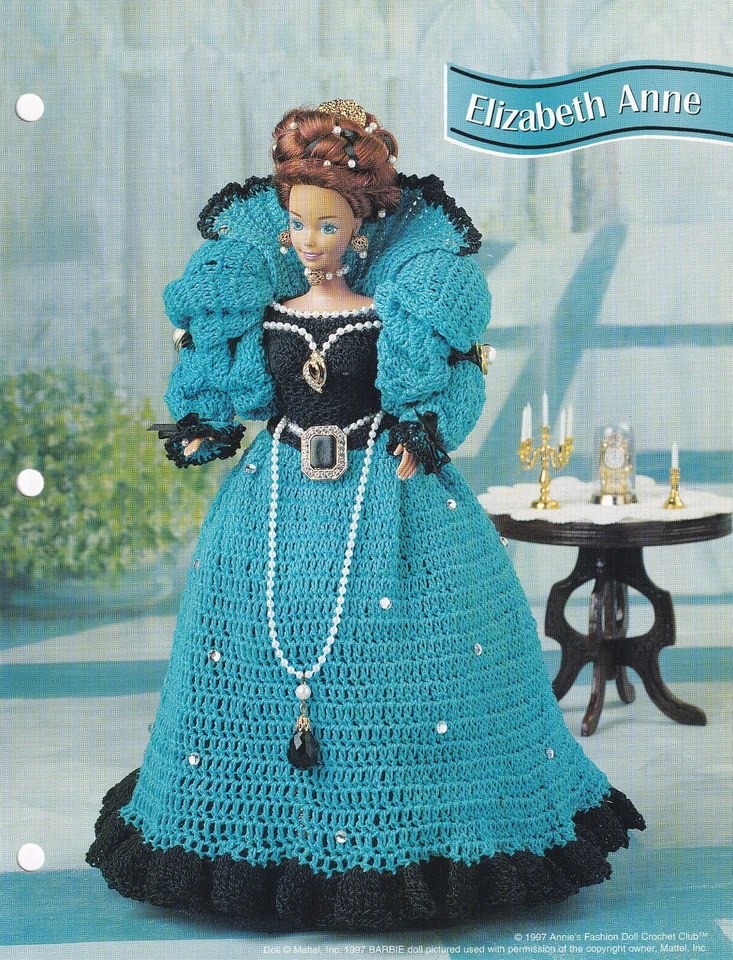 Fashion Doll Crochet Pattern ELIZABETH ANNE Fancy Dress Annie's Club - Image 1 of 1