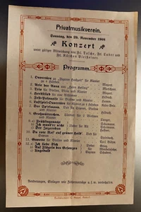 Konzert Programm - Privatmusikverein - Sonntag, den 29. November 1908 - Bild 1 von 2