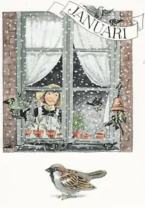 Postkarte: Lena Anderson - Linnea am Fenster / Schneeflocken / Januar - Picture 1 of 1