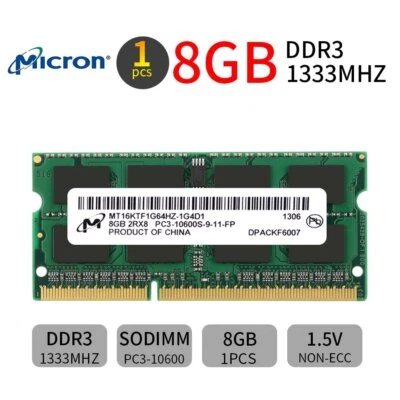Micron 8GB 4GB 2GB 2Rx8 PC3-10600S DDR3 1333MHz 204Pin SODIMM Laptop Memory UK - Image 1 of 4