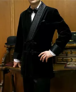 Men's Stylish Smoking Jacket Luxury Black Velvet Double Breasted Dinner Blazers - Picture 1 of 2