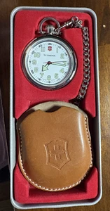 Swiss Army Victorinox Pocket Watch Swiss Made with Chain, Leather Pouch, and box - Picture 1 of 14