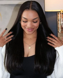 Long Black Straight Synthetic Hair Wig Heat Safe Wig Natural Look Soft Fashion  - Picture 1 of 14