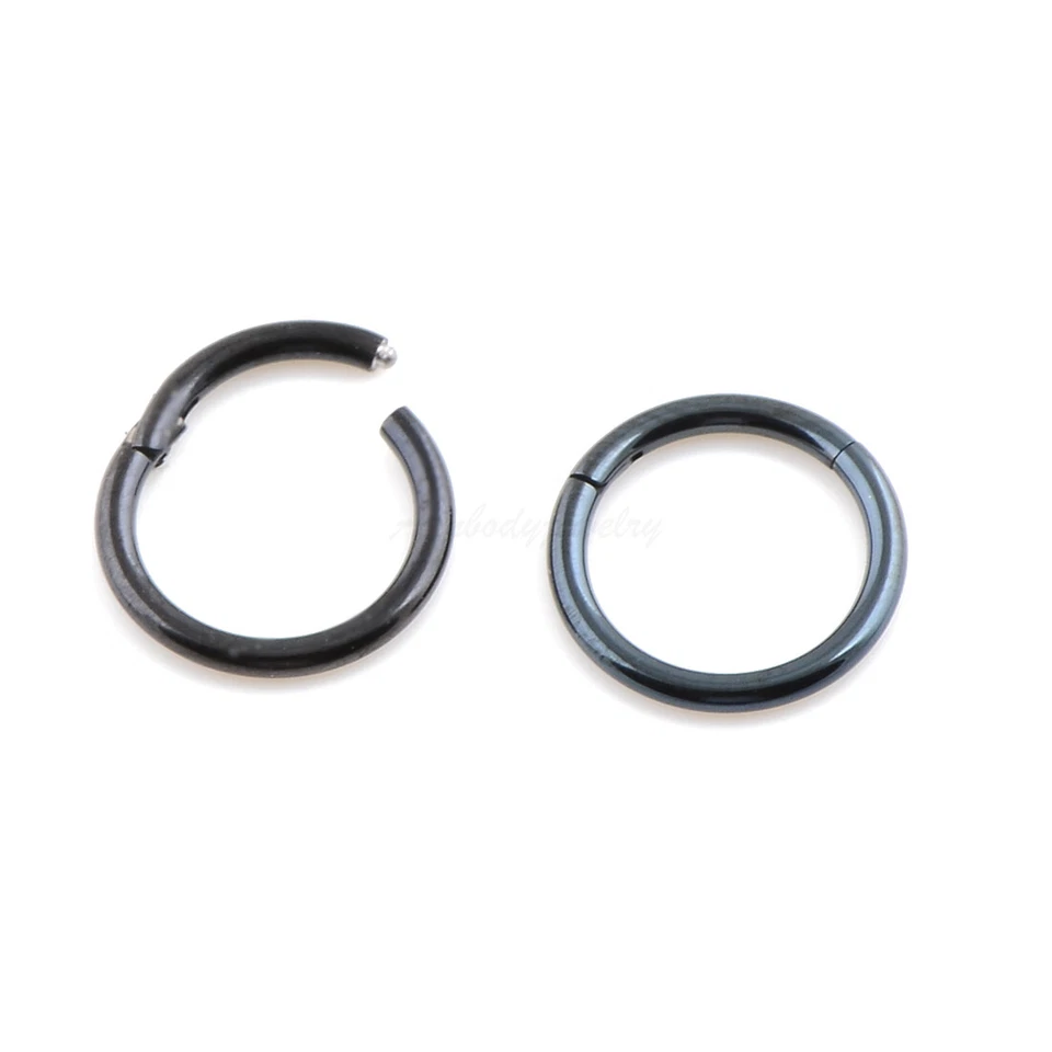 20G 18G 16G 14G Black Color HINGED Segment Nose Ring Septum Clicker Daith Hoop - Image 1 of 1