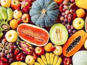 Panel de cerámica de mosaico de frutas mixtas salpicaduras azulejo arte mural - Imagen 1 de 7