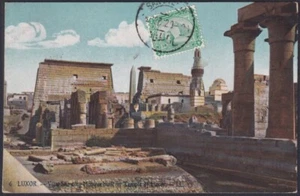 F-EX45332 EGITTO 1912 CARTOLINA ALESSANDRIA ARCHEOLOGIA LUXOR TEMPIO DI SPAGNA. - Foto 1 di 2