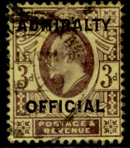 GB EDVII SG O112, 3d púrpura/limón, BIEN USADO. Cat £400. WENVOE CERT - Imagen 1 de 1