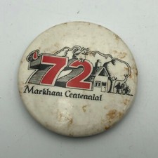 Rare 1972 Markham Centennial Centre Hockey Arena 2-1/4" Pin Button Pinback M6 