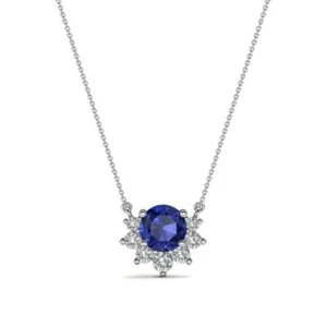 Round Iolite & Diamond 4.5 mm Half Halo Pendant 1/2 ctw 14K Gold JP:264889 - Picture 1 of 13